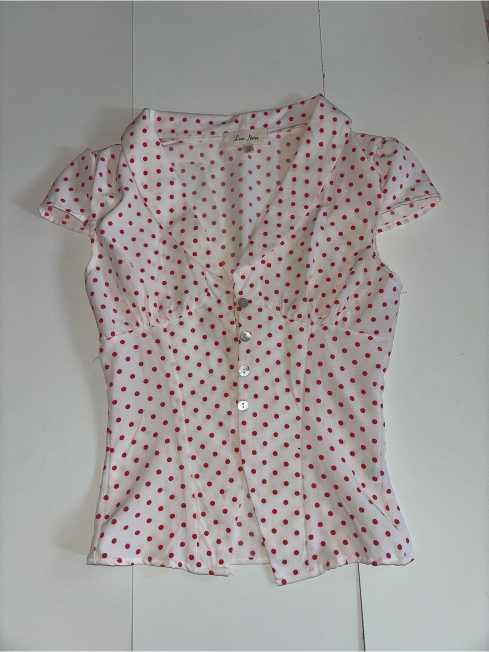 Love Notes White Blouse with Red Polka Dots